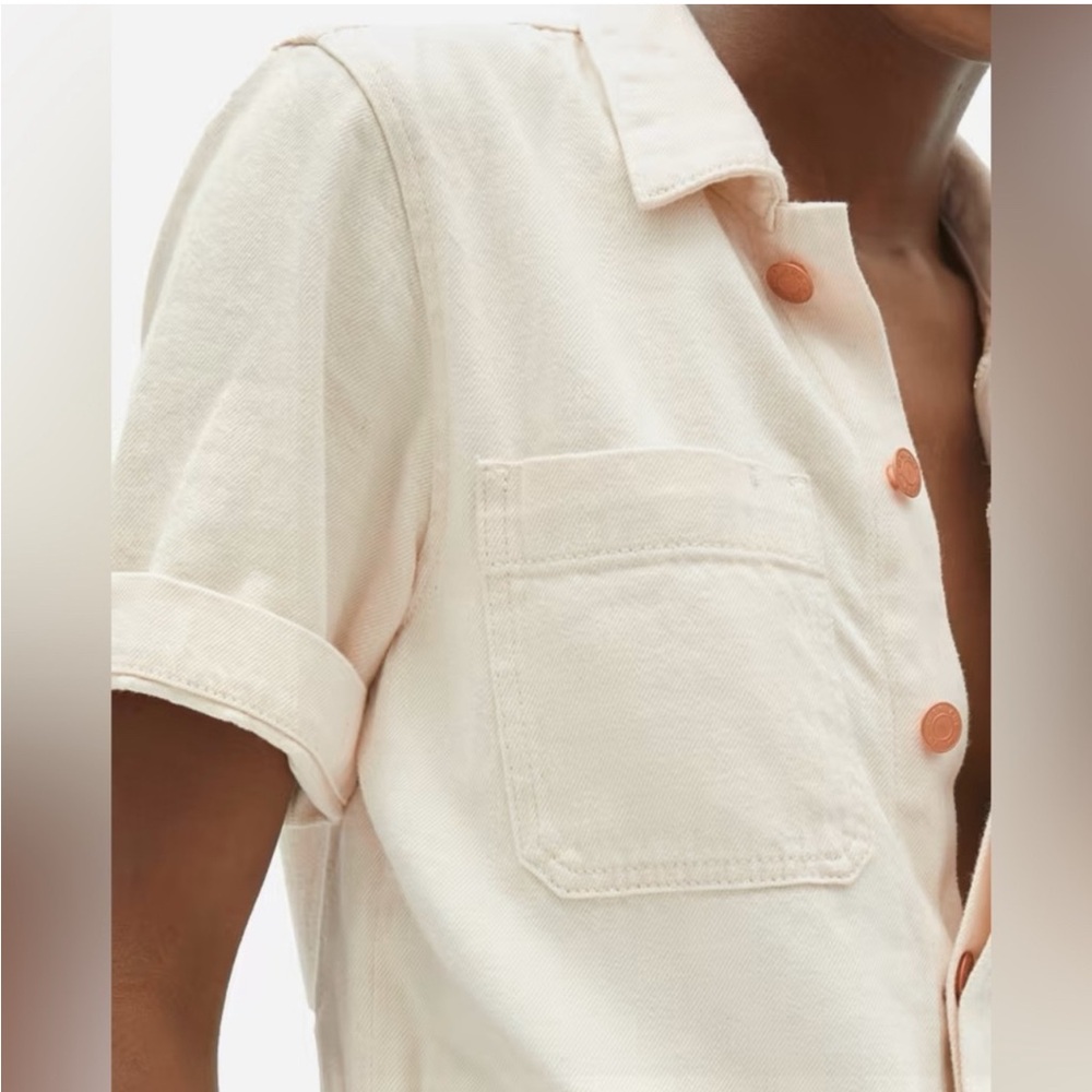 Everlane The Super-Soft Coverall Organic Cotton Women's Cream Jumpsuit Size 10 - Picture 4 of 12